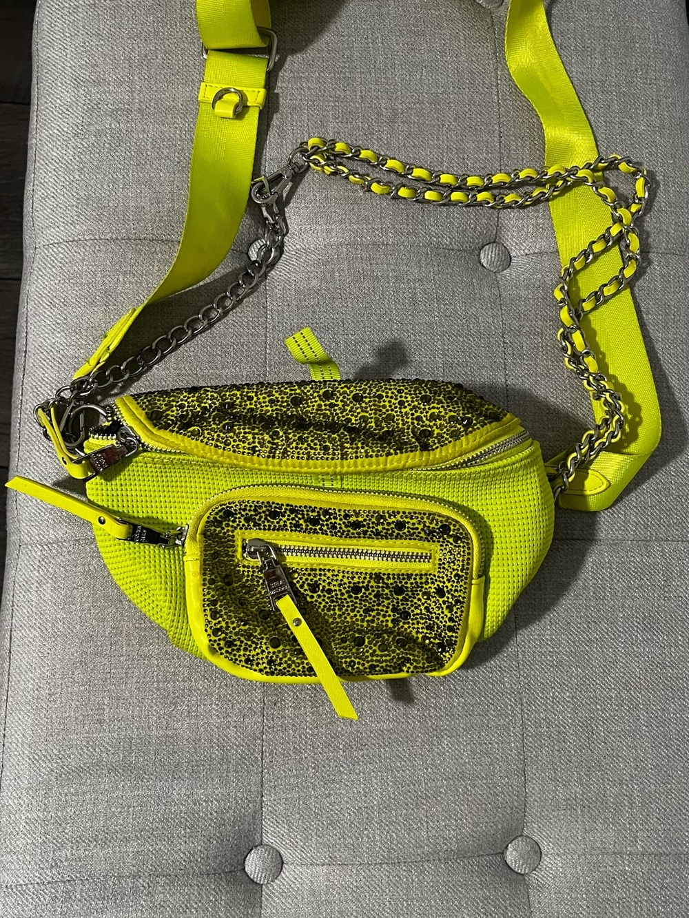 Steve Madden Neon Yellow Chain Accent Crossbody Belt Bag